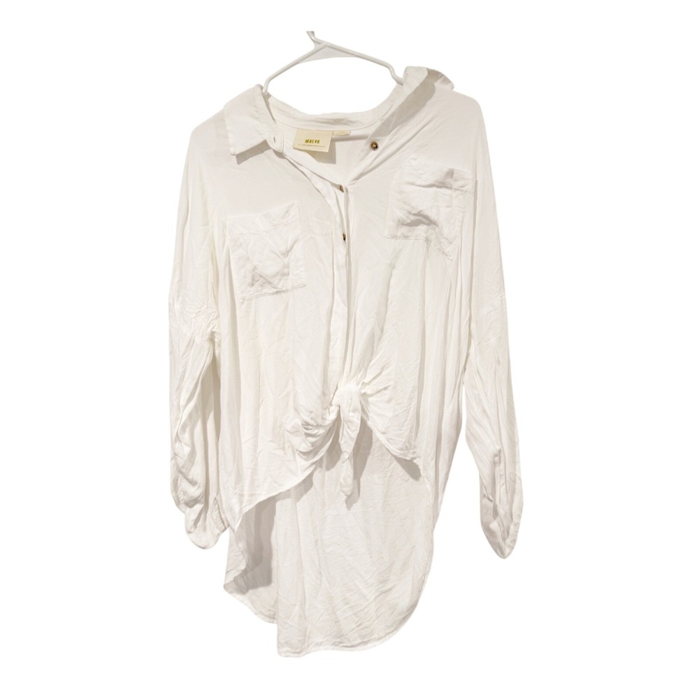 Maeve Anthropologie White Tie Front High Low Button Down Shirt Large